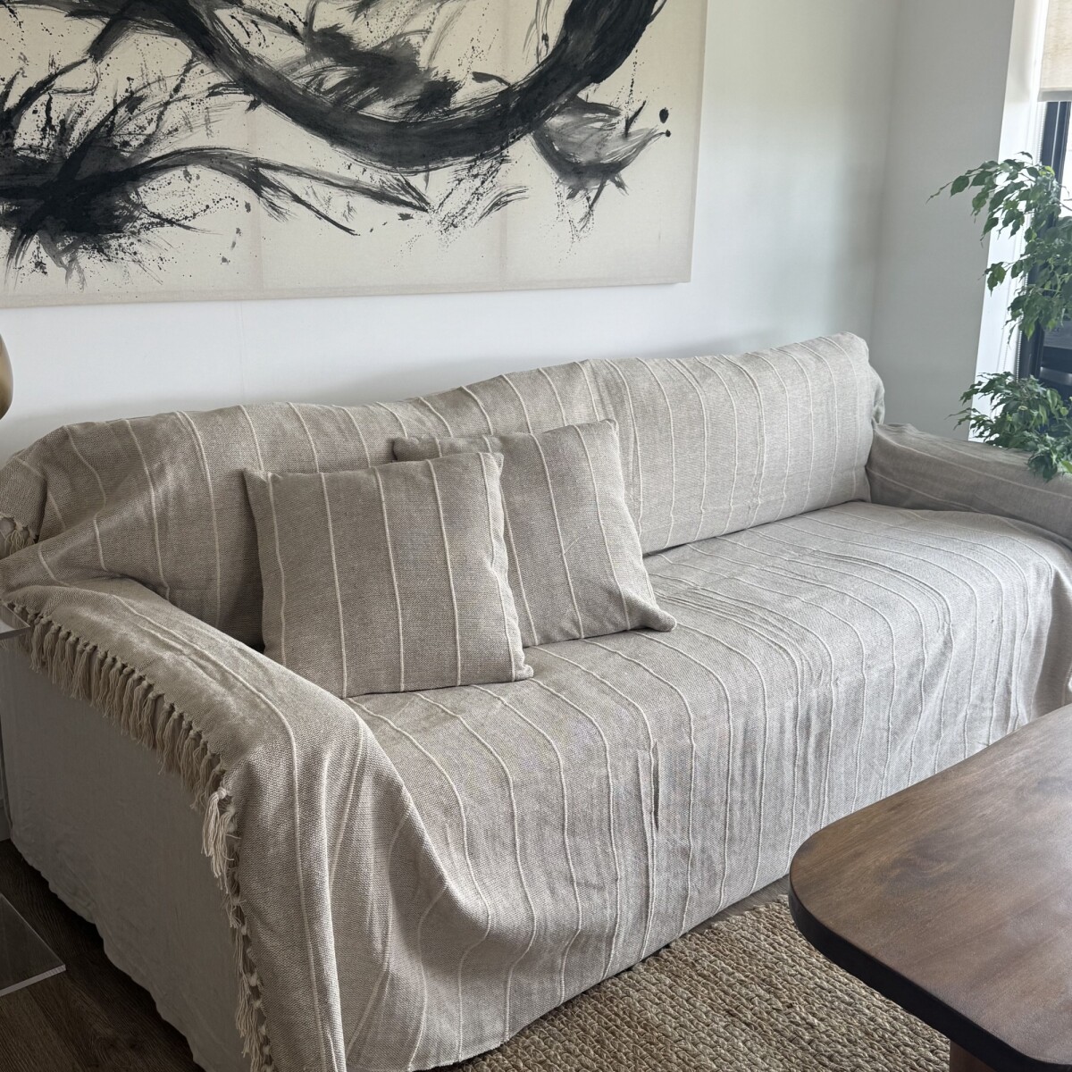 Manta para sillón y cama algodón Rayas Greige - 250cm 