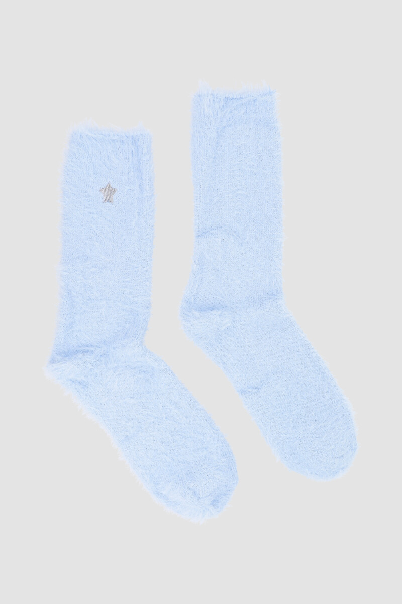 Medias mohair extra y bordado Celeste