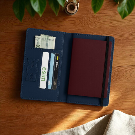 Porta pasaporte y tarjetas plegable Azul