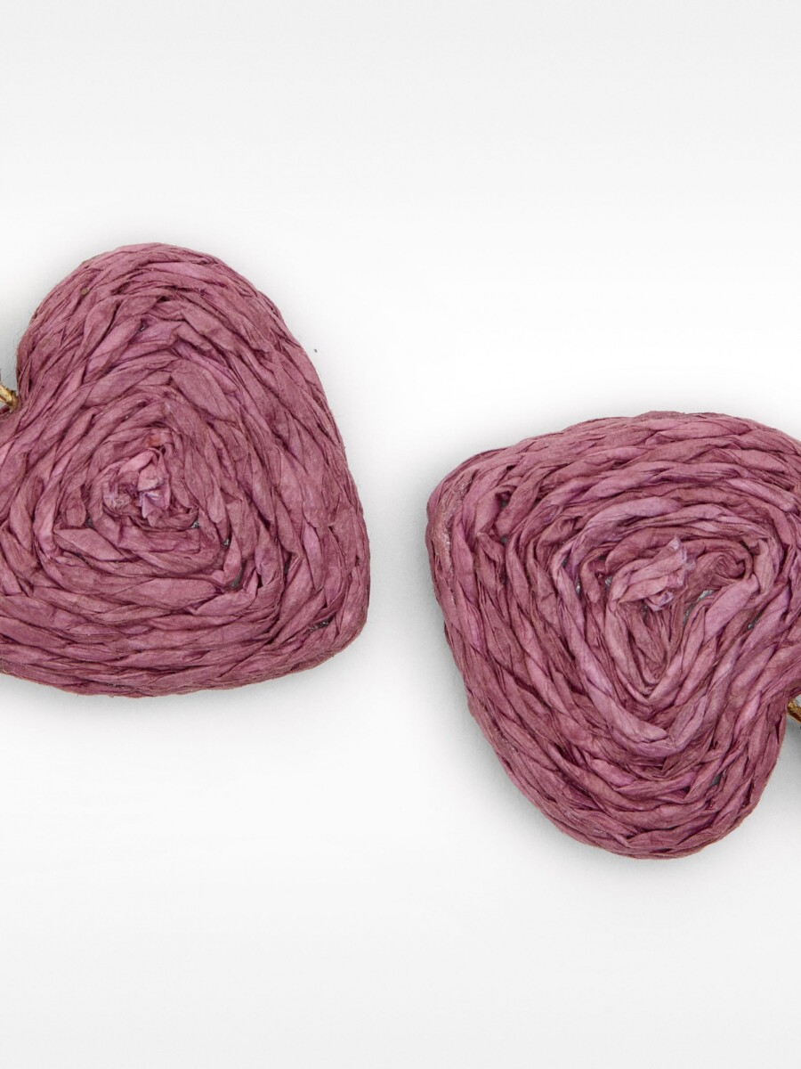Pendientes Corazón De Rafia violeta