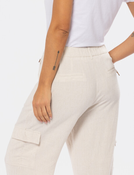 PANTALON CARGO DE LINO Beige
