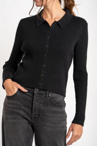 Cardigan Cuello Polo Negro