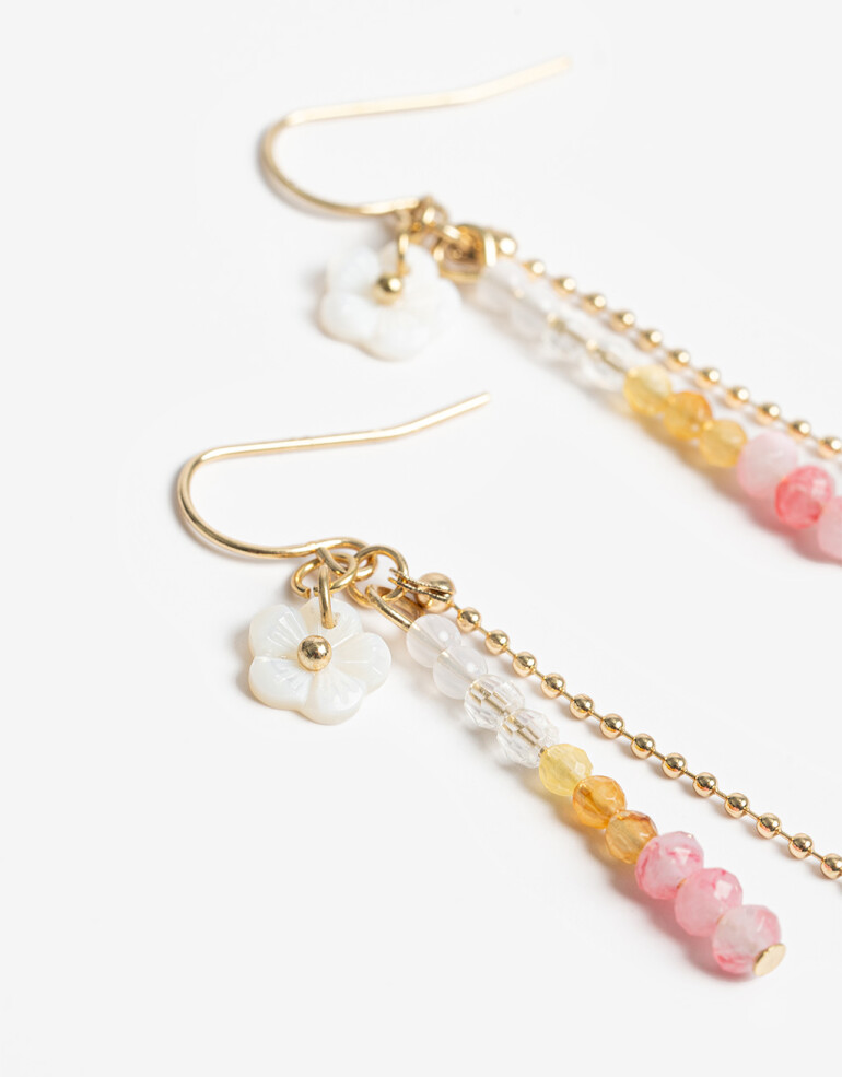 Aros Colgantes Largos Con Dijes Aros Largos Dije Flor Nácar - Dorado