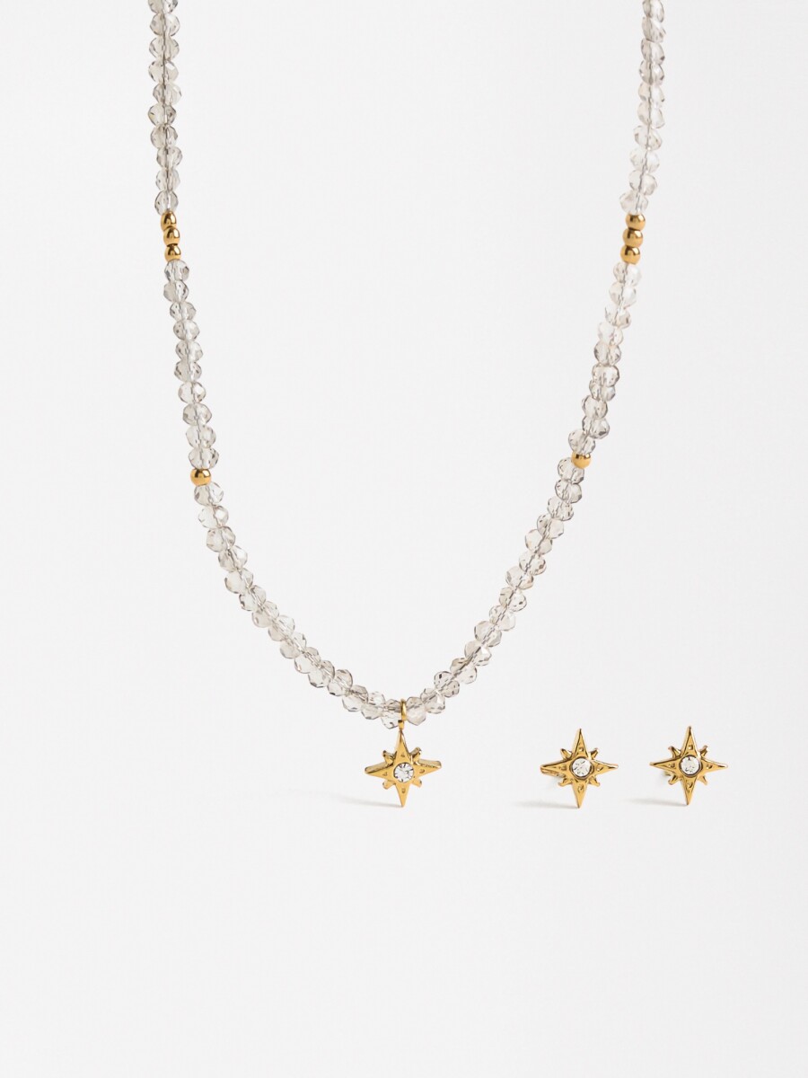 Set De Collar Con Pendientes Estrella - Acero Inoxidable gris