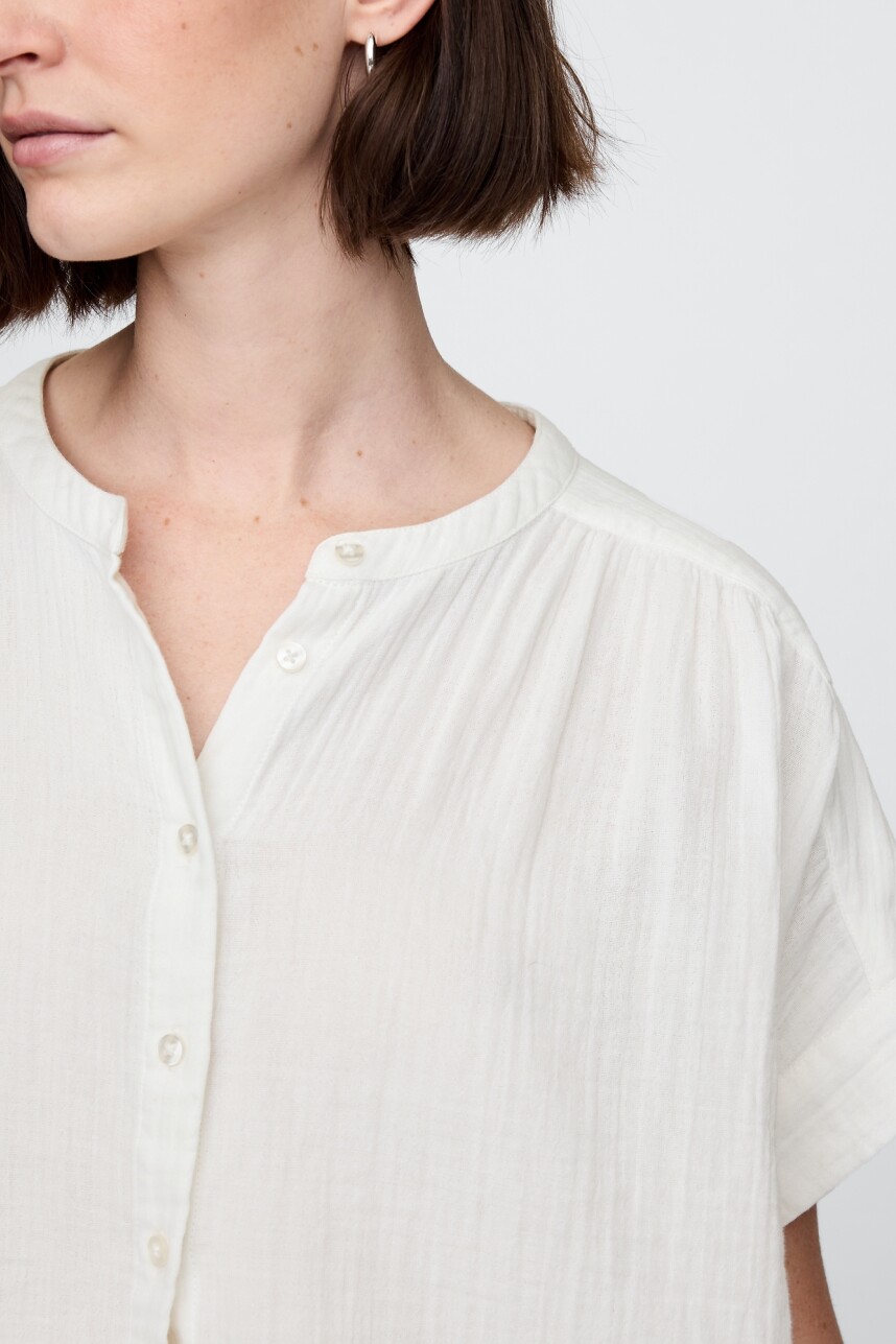 Camisa Muselina Manga Corta Mujer New Off White