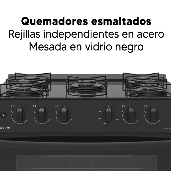 Cocina A Gas Queen Cqv250ng COCINA QUEEN A GAS VIDRIO NEGRA CQV250NG