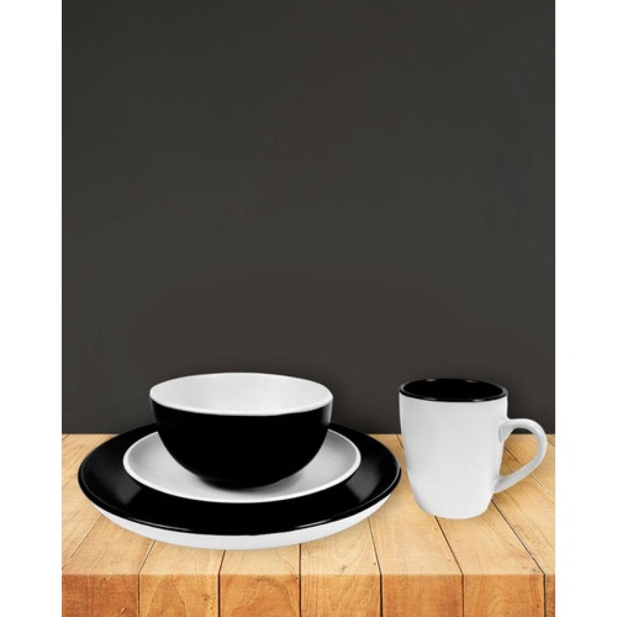 Juego de Vajilla 16 piezas en Cerámica Blanco y Negro Negro
