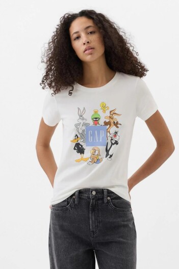 Remera Logo Gap Looney Toons Mujer New Off White