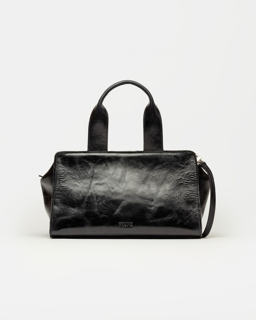 Cartera de mano Mila en cuero arrugado Negro