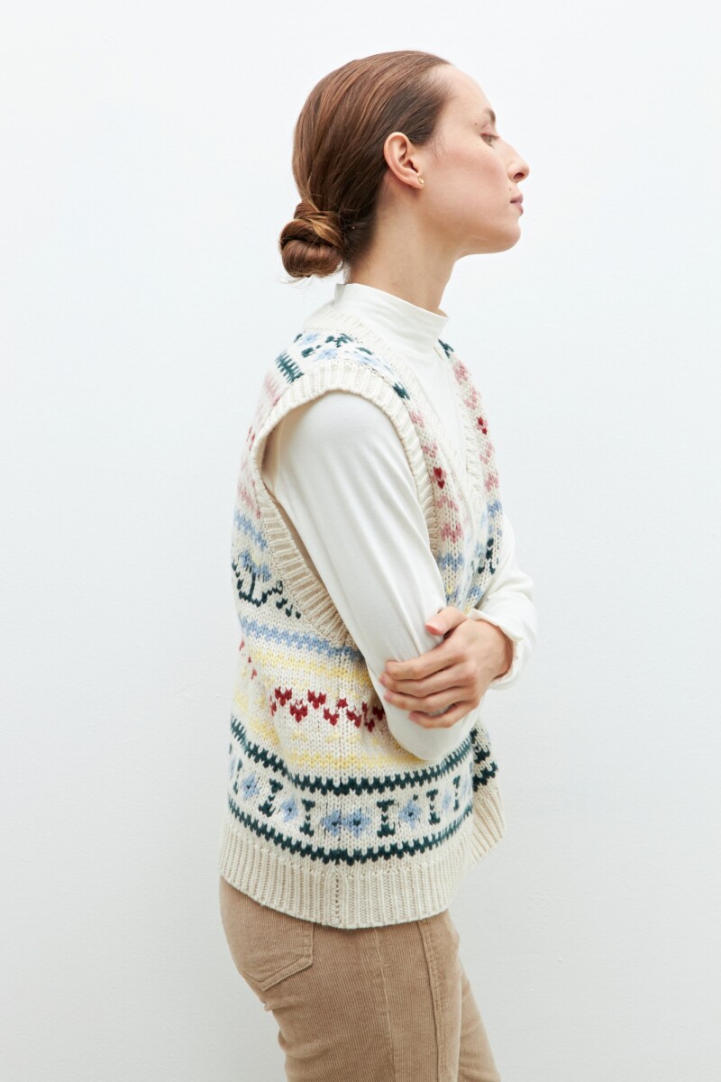 Chaleco con jacquard multicolor beige