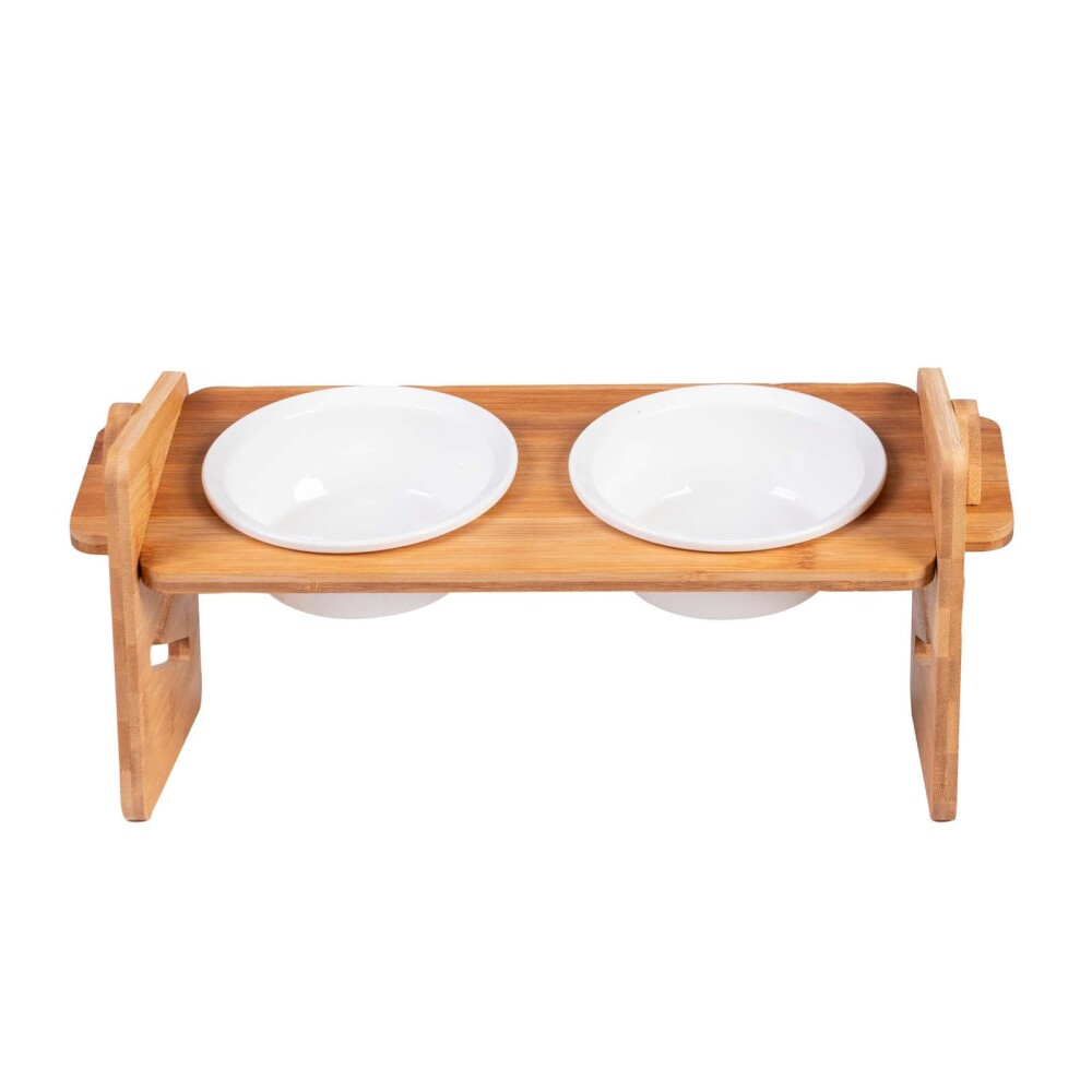 COMEDERO AJUSTABLE DOBLE CERAMICA-Y-BAMBU NATURAL-BEIGE 372104