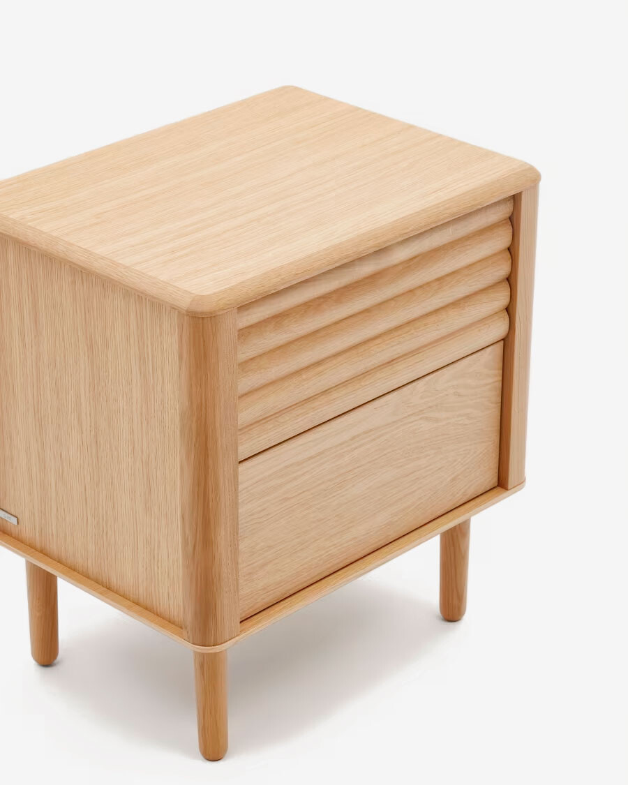 Mesita de noche Lenon 2 cajones de madera y chapa de roble 50 x 55 cm FSC MIX Credit Mesita de noche Lenon 2 cajones de madera y chapa de roble 50 x 55 cm FSC MIX Credit