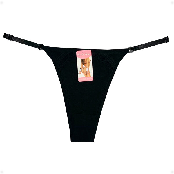 Tanga Colaless Ajustable De Algodón Negro