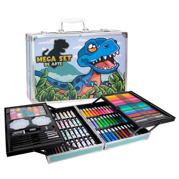 Set Valija Maletín Arte Escolar Didáctico 145 Piezas Pintar Variante Diseño Dinosaurio