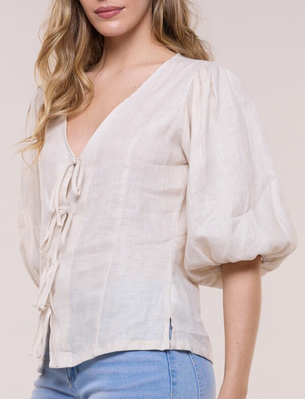 Blusa Lino Con Lazos BEIGE CLARO
