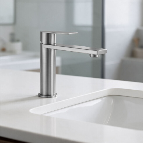 GRIFERIA LAVATORIO BAJO EN BRUSHED NICKEL - SERIE SALEMI GRIS-BRUSHED NICKEL