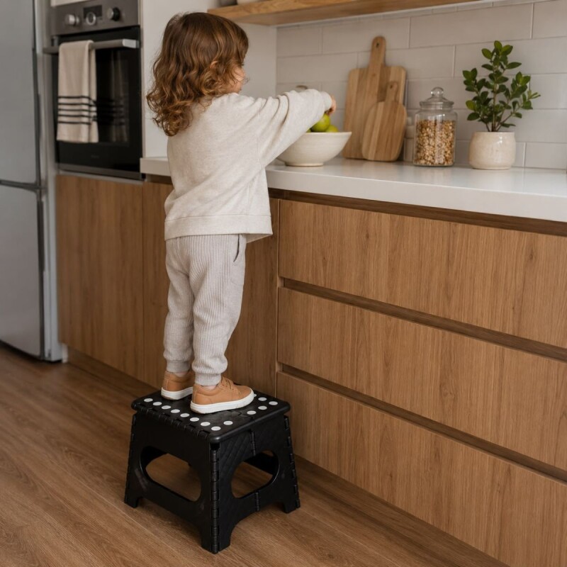 Banqueta Banco Plegable Escalera Plastico Reforzado 27 Cm Negro