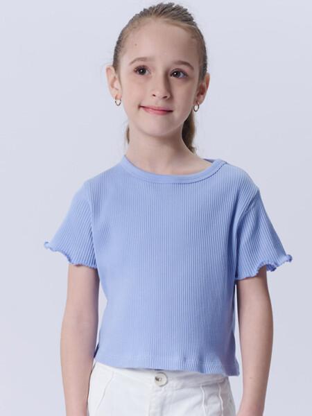 Remera manga corta rib Celeste
