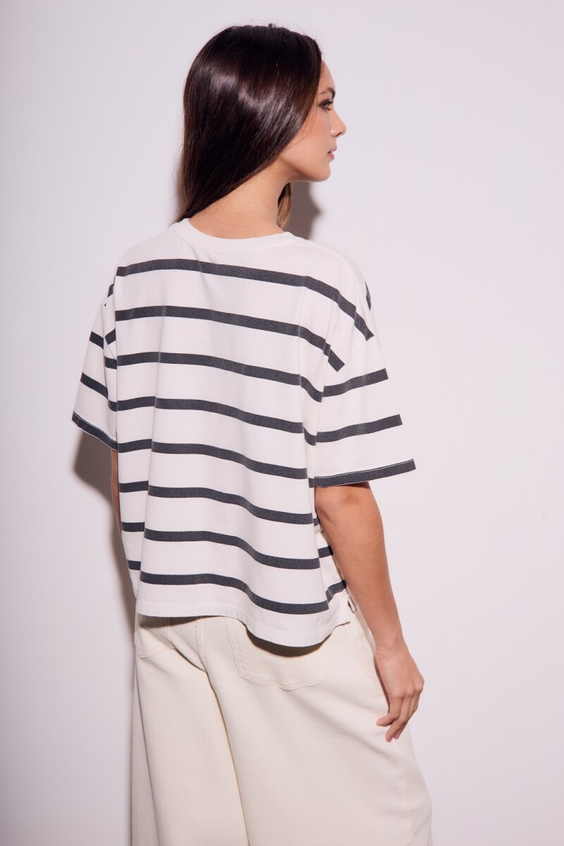 Remera Algodon Lavado Rayas Negro