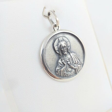 Medalla religiosa de plata 925, Sagrado corazón de Jesús, diámetro 30mm. Medalla religiosa de plata 925, Sagrado corazón de Jesús, diámetro 30mm.