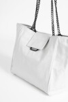 Cartera shopper pespunteada con cadena blanco