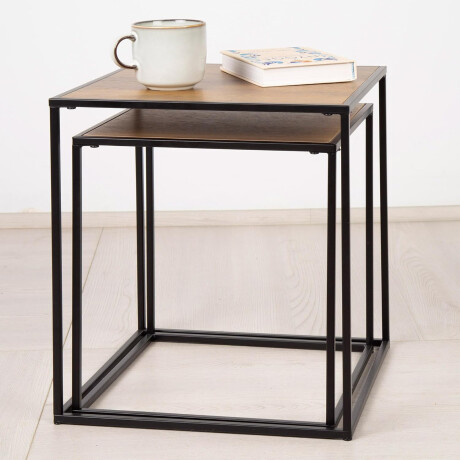 Set x2 Mesas Auxiliares Madera Metal Estilo Industrial Marrón Oscuro