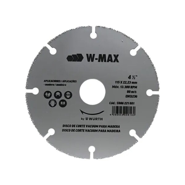 DISCO DIAMANTADO PARA MADERA 115MM W-MAX Disco Diamantado Para Madera 115mm W-max