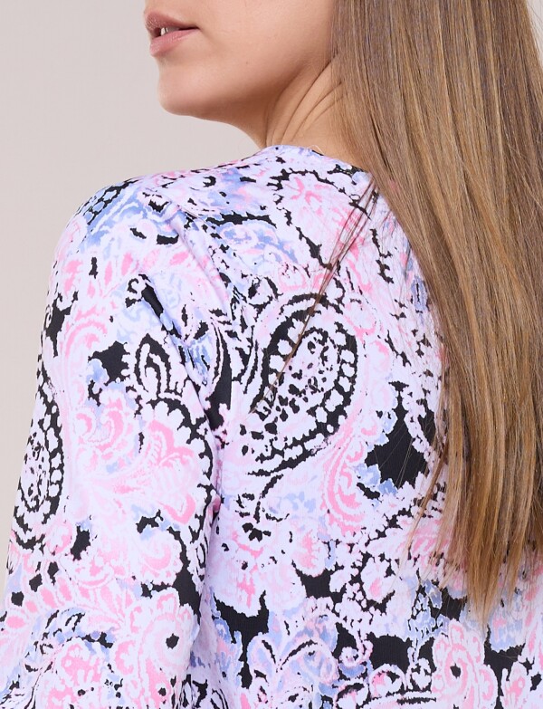 Blusa Holgada Manga 3/4 Con Volado ROSA/MULTI