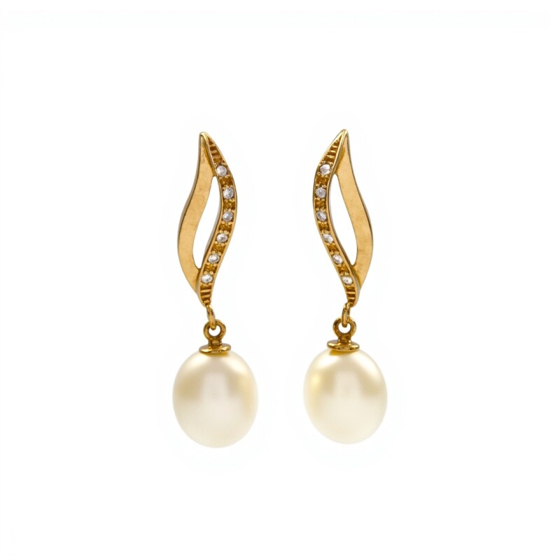Caravanas Perlas y piedra - Oro bajo - Perla de río y zirconias - CA8022 conperla