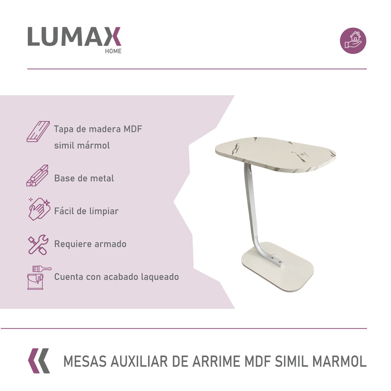 Mesa auxiliar Lumax de arrime MDF símil mármol para living Mesa auxiliar Lumax de arrime MDF símil mármol para living
