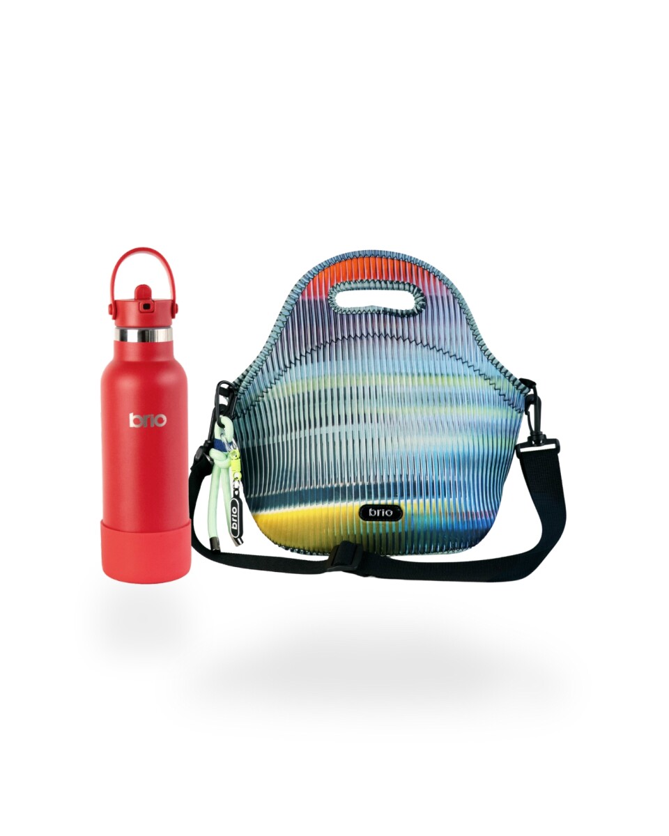 Set de lunchera Big de neopreno con correa ajustable y botella de acero inoxidable 500ml brio - set crystal/rojo 