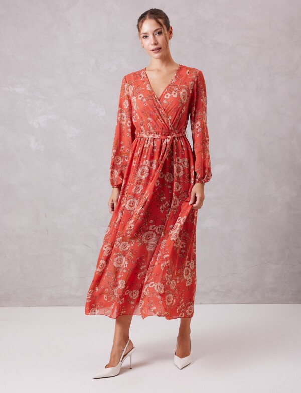 Vestido Gasa Flores TERRACOTA/MULTI