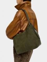 Bolso De Hombro Con Detalles De Piel caqui