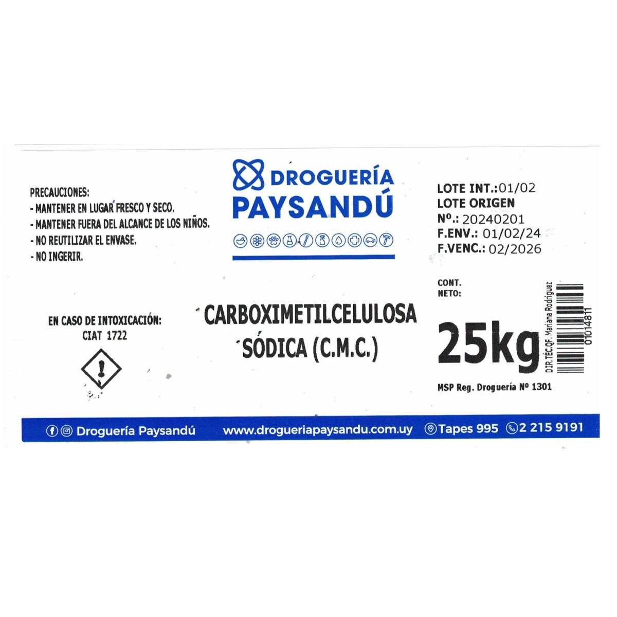Carboximeticelulosa sódica - 25 kg 