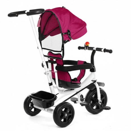 Coche Triciclo A Pedal C/ Guía, Capota Y Accesorios Fucsia