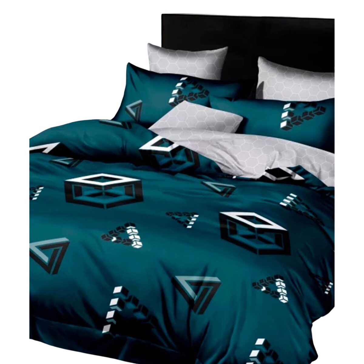 Manta Cotton Flor Glamour 1 plaza sommier 1.55 x 2.25mts con porta almohadas y almohadón - 756 
