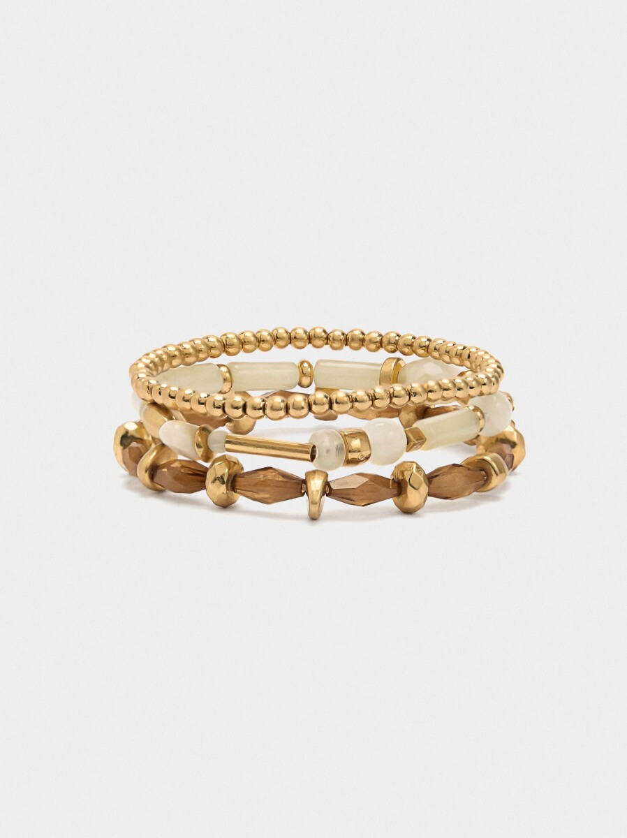 Set De Pulseras Elásticas Efecto Piedra - beige 