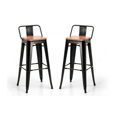 Set X2 Banqueta Tolix con respaldo y asiento con madera NEGRO MATE