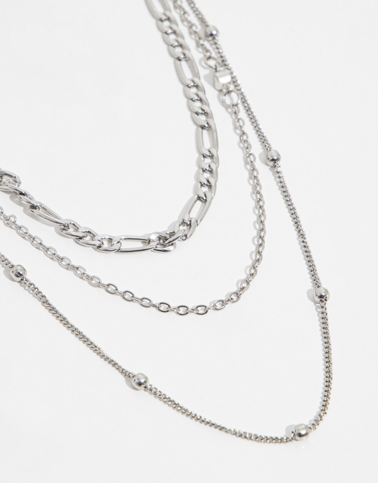 Collares Cortos Metal Set De Collares - Plateado Rodio