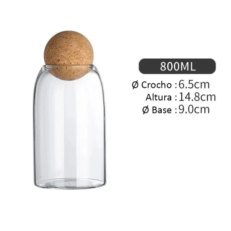 Frascos De Vidrio C/Tapa Corcho Circular 800ML Alto 15cm x Ø 10cm Frascos De Vidrio C/Tapa Corcho Circular 800ML Alto 15cm x Ø 10cm