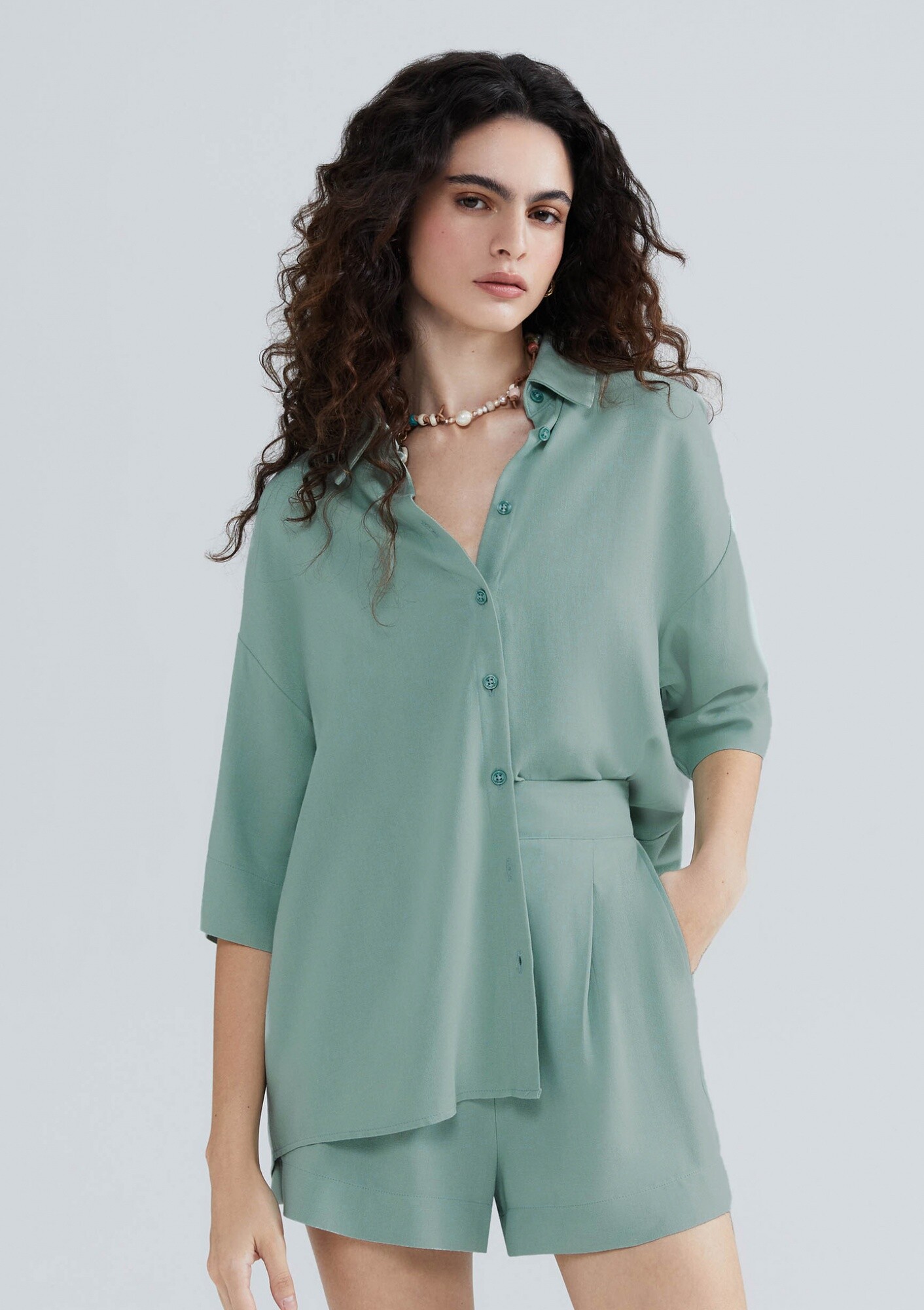 CAMISA MANGA CORTA DE LINO VERDE Hering
