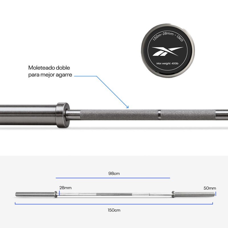 Barra Olímpica De 1,5 M - 400Lb Plateado