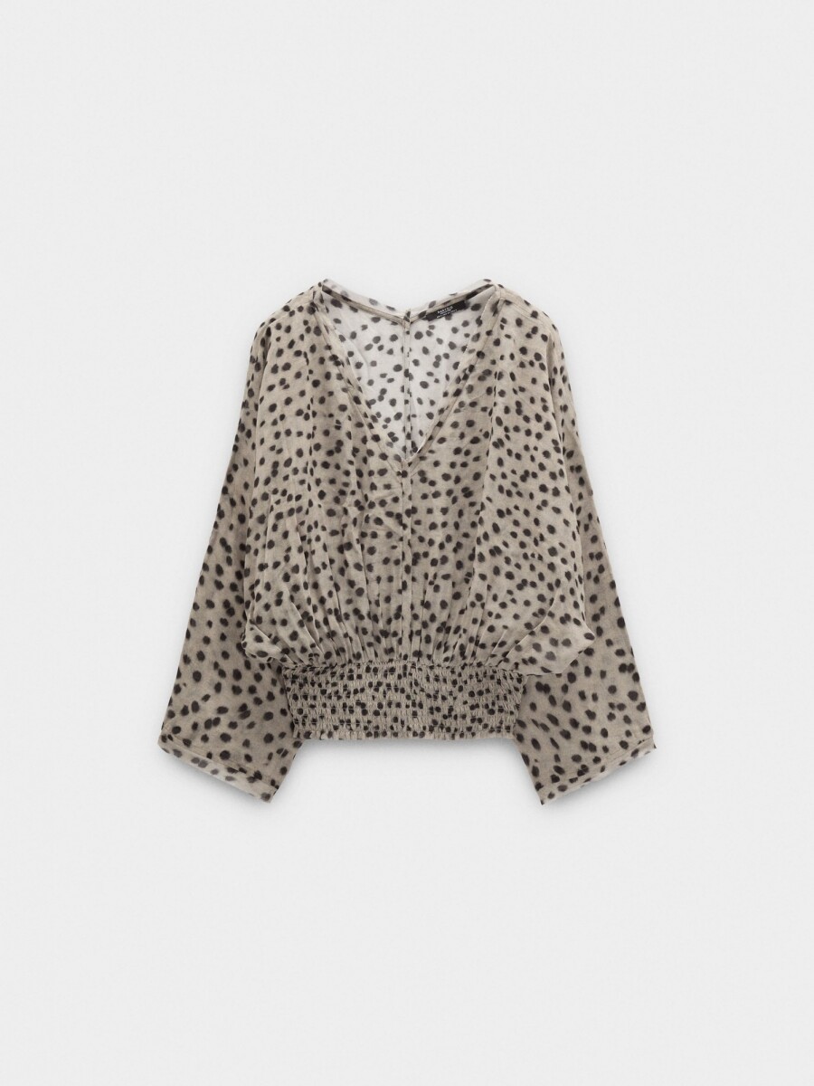 Blusa Fluida Con Elásticos beige