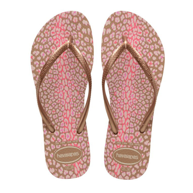 Sandalias de Mujer Havaianas Slim Animals Rosa - Dorado