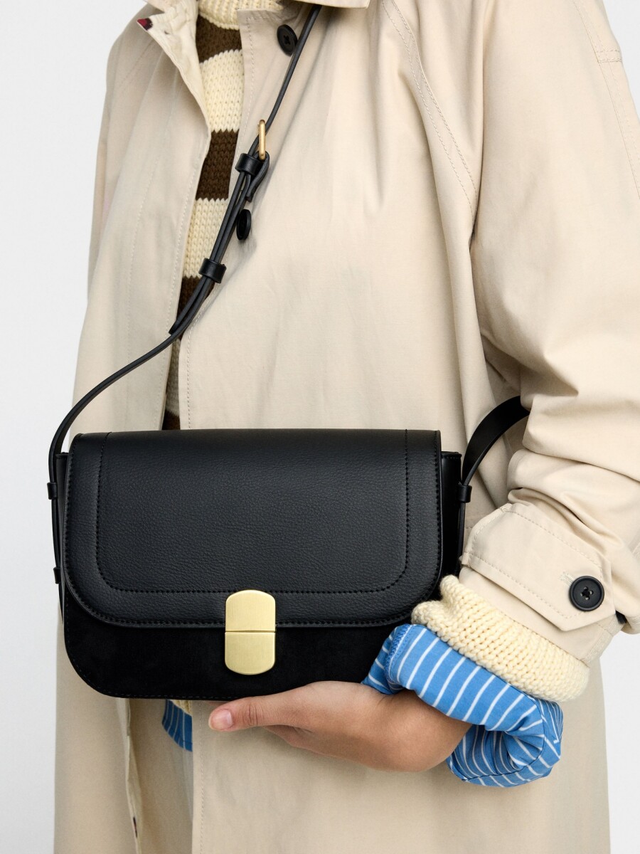 Bolso Bandolera Efecto Piel Con Solapa negro