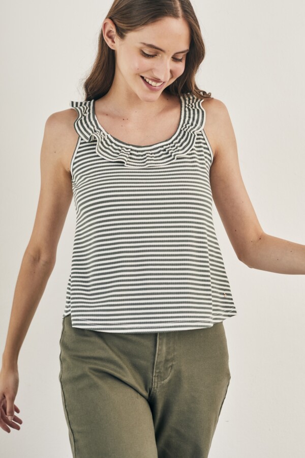 Musculosa Volado Escote Rayada Safari