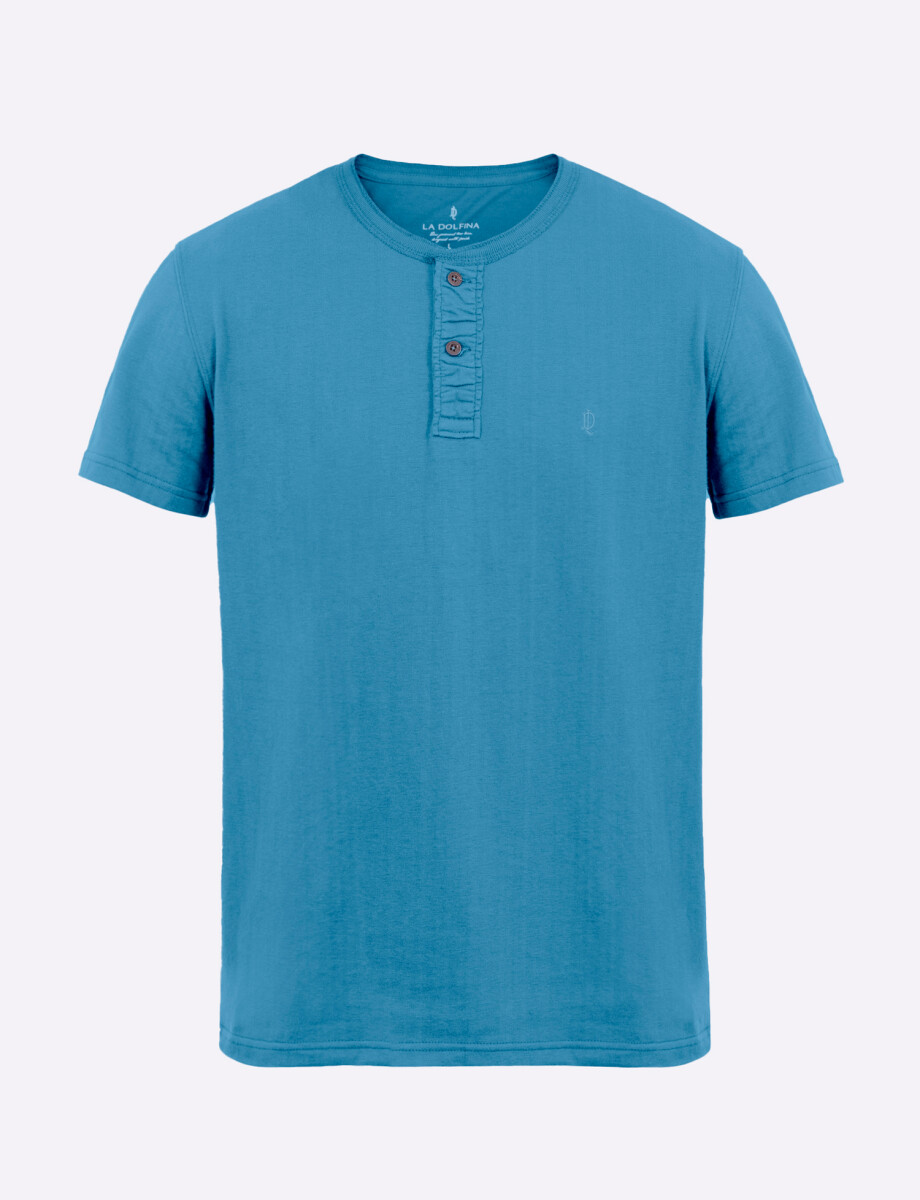 T-shirt lisa boutonne azul