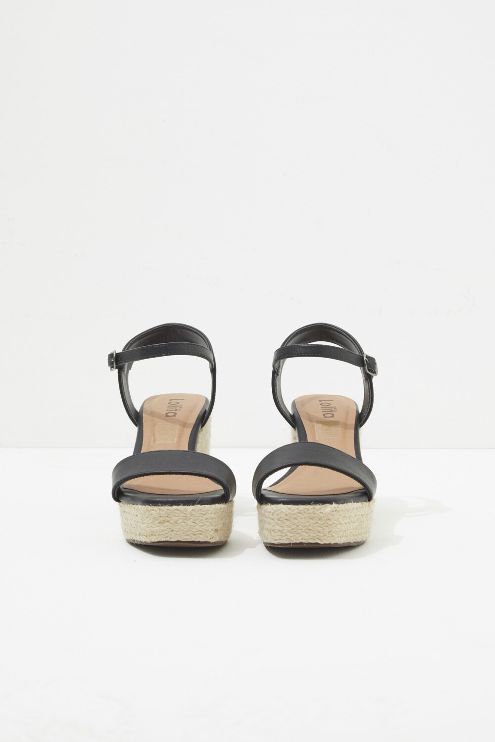 Sandalia con plataforma de yute - negro — Lolita