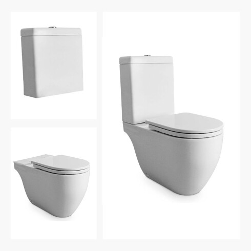 Juego De Inodoro Con Mochila Touchless Y Tapa Linea Fontana Marca Ferrum BLANCO