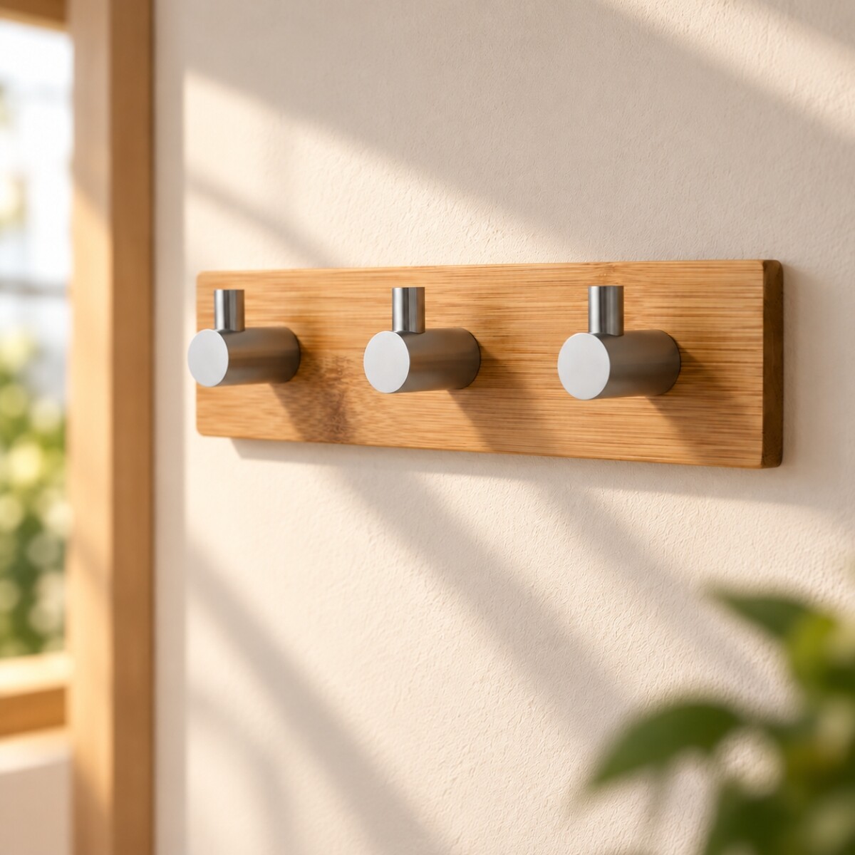 Perchero De Pared Colgante Adhesivo 3 Ganchos Madera Y Metal - MADERA 